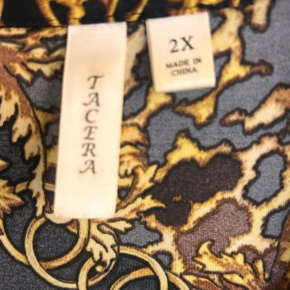 Tacera Baroque Leopard Print Shirt Dress Women’s 2X Black Gold Tunic - Picture 2 of 7